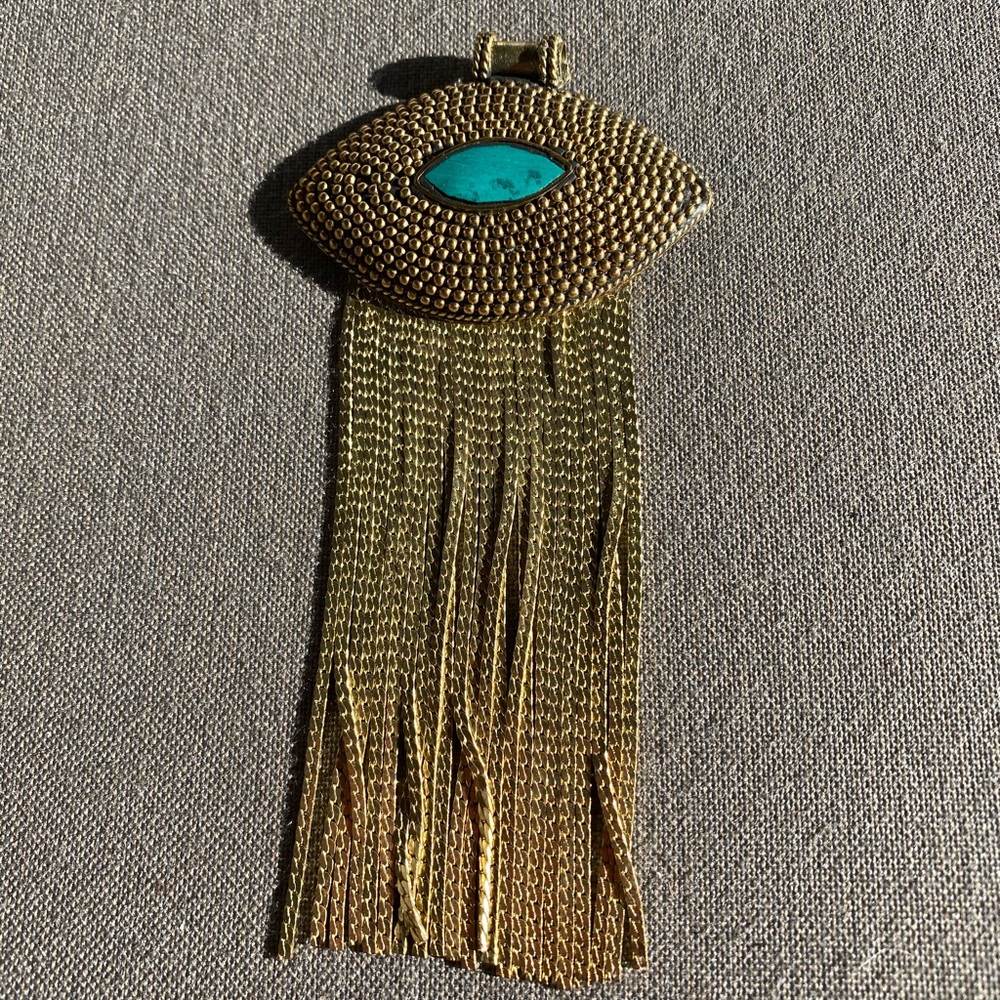 Gold plated extra large pendant w/ tassels